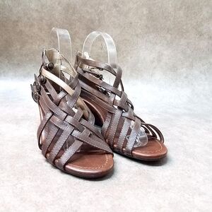 Merona Womens Size 7 Brown Open Toe Strappy Slingback Wedge Sandals